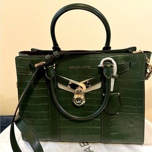 Michael Kors Nouveau Hamilton Crocodile
Embossed Leather Satchel Moss
